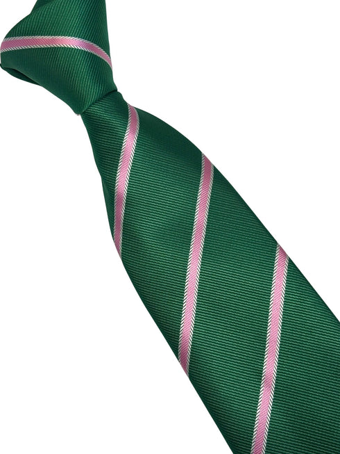 dark emerald forest green mens tie with pink club stripe